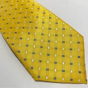 NWT Chaps Yellow Polyester Tie Small Blue Check Dot Squares MSRP $40 Easter